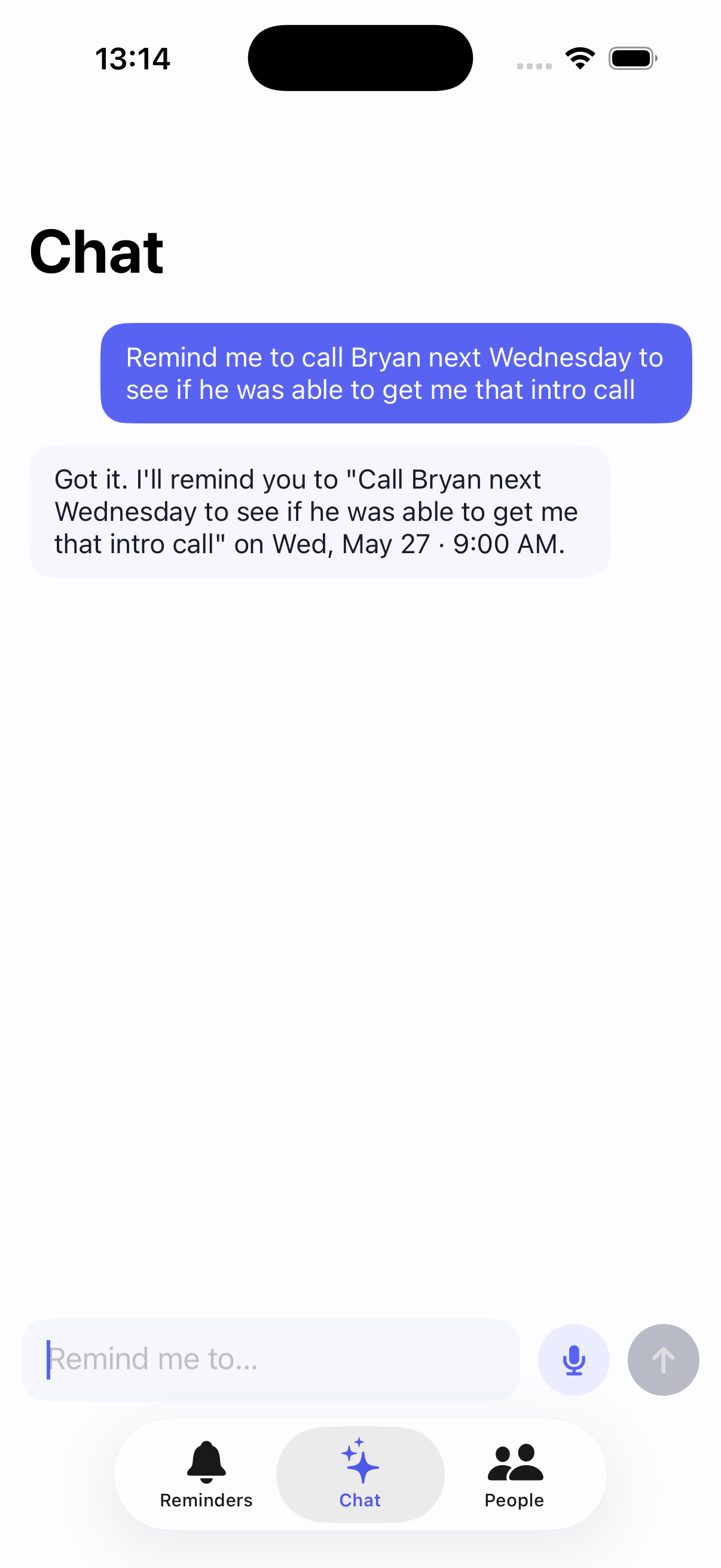 Creating a reminder with AI